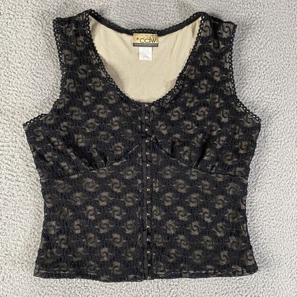 Vintage CDW Top Womens Large Black Hook & Eye Lace Babydoll Y2K Whimsigoth Fairy - Picture 1 of 10